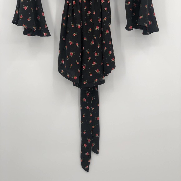 Disney Princess Dress Floral Tie Waist Flounce Sleeve Smocked Open Back Black XL - Picture 8 of 11